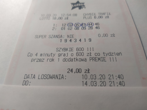 1584270745387..jpg (2.91 MiB) Przejrzano 5058 razy Trafiona 4 Lotto w poniedzia艂ek, wygrana 248,80 z艂.